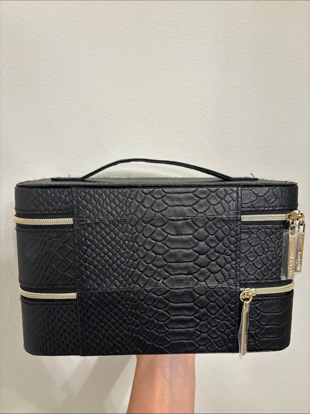 Lancôme Black Textured Cosmetic Bag with Gold Zippers